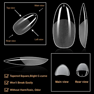 600PCS Black Box Full Cover Frosted Fake Nail Tips